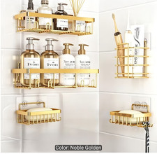 5pcs Bathroom Shower Caddy Set, No Drill Wall Mounted Storage Organizer