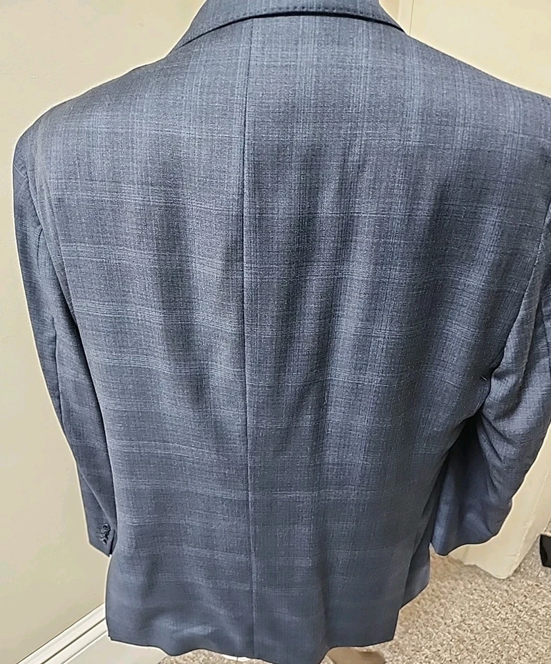 Luigi Bianchi Mantova Reda Men's Wool Jacket Blazer Navy Plaid Italy  48R - Image 4 of 4