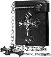 Cross Chain Wallet Leather - Jesus Gifts - Punk Skull Gothic Black