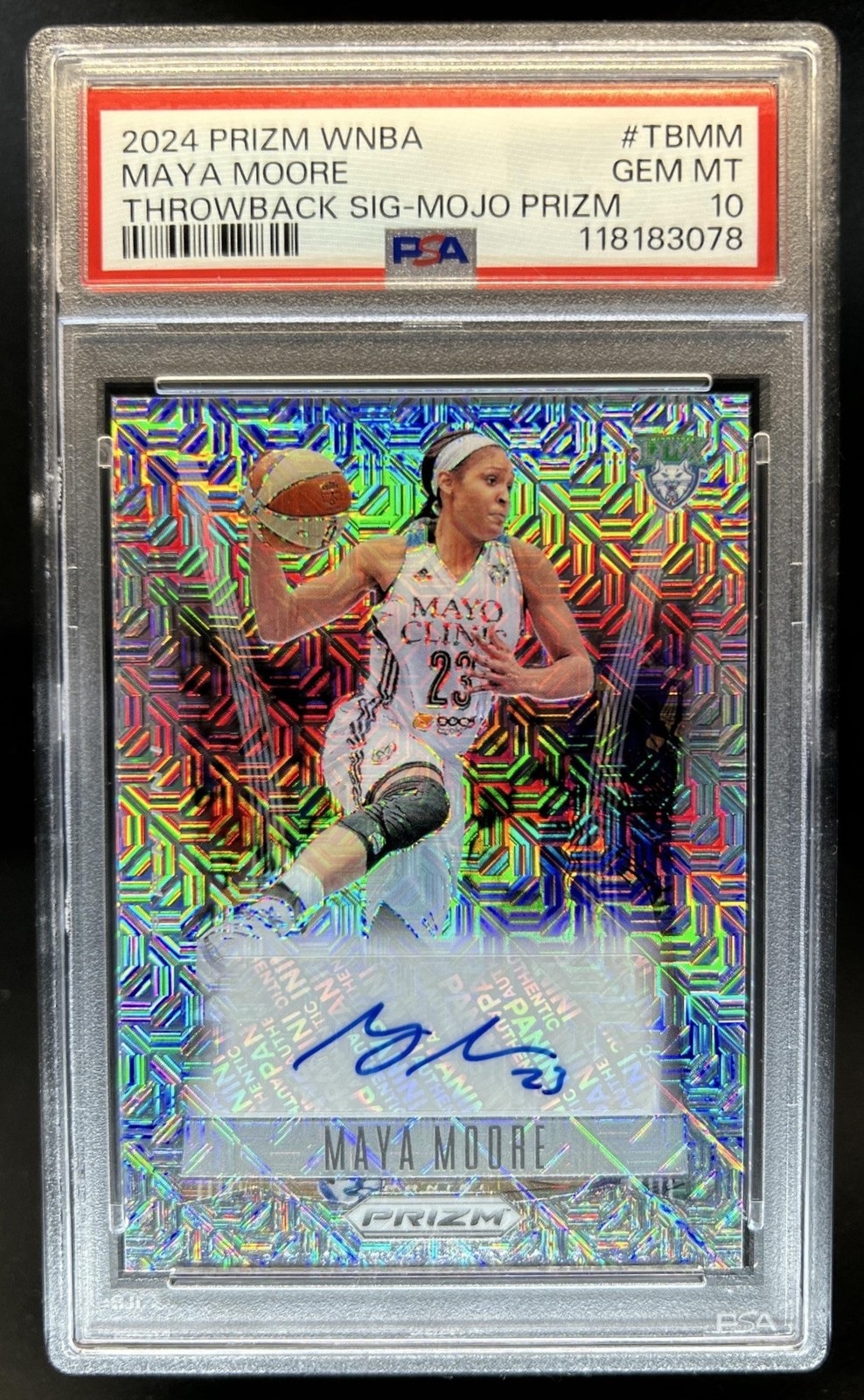 2024 Panini WNBA Prizm Maya Moore Throwback Signatures Mojo Auto #/25 PSA 10