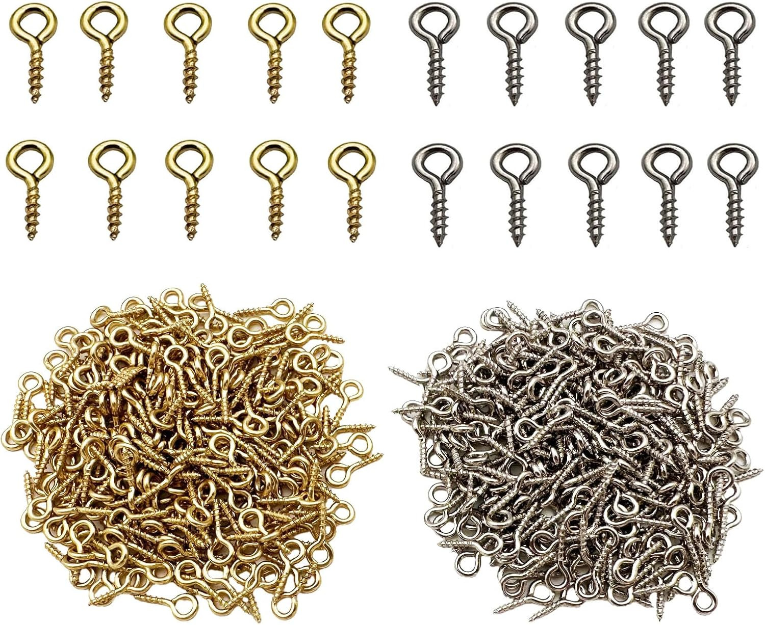 Small Mini Eyes Screw-In Hooks Jewelry Eye Pin,Silver+Gold Colors (500 PCS)