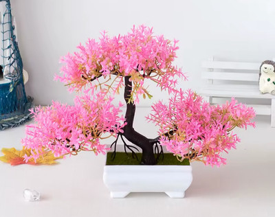 Künstlicher Bonsai Baum Kunstpflanze Home Office Deko im Topf Zen Garten rosa