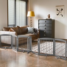 Freestanding Pet Gates with Walk Through Door, Dog Indoor Fence, Dog Gate for...