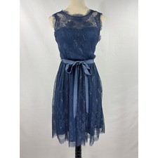 Hitherto Celia BHLDN Anthropologie Lace Dress Blue 2 Sheer Sleeveless Full Skirt
