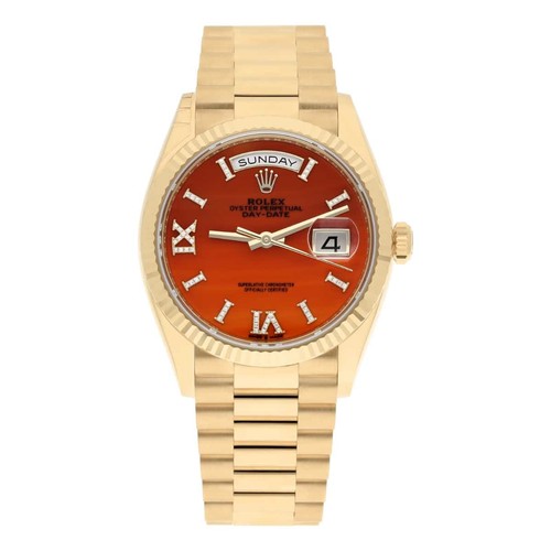 Rolex Day-Date 128238-0088 36mm Yellow Gold Carnelian Roman Diamond Dial Pres...