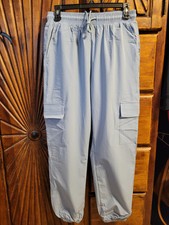 NWT Halara Blue Women Cargo Pants Elastic Waist w/Drawstring Joggers Medium