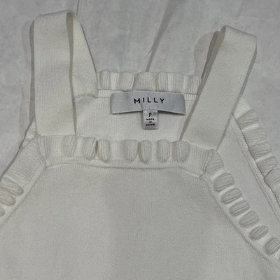 Milly Women's Knit Thin Strap Slim Ruffle Tank Top Ivory Sz P