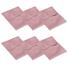 6Pcs, 6x4 Inch Velvet Jewelry Pouches Gift Bags with Snap Button Pink