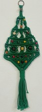 VTG Beaded Macrame Christmas Tree Wall Door Hanging Bells 23  Retro Nostalgic