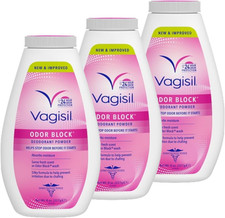 3-Pack Vagisil Odor Block Deodorant Powder for Women, Talc-Free, 8 Ounce.