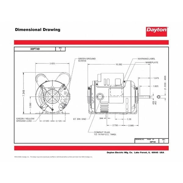 Dayton 30Pt49 Mtr, Cs/Cr, Odp, 1/4 Hp, 1725, 48Z, Eff 68.5 Foto 2 de 4