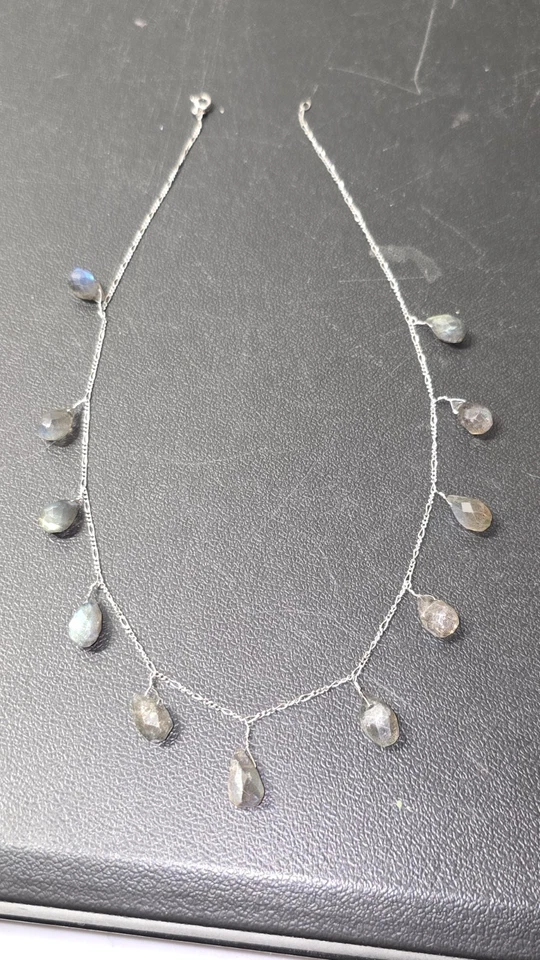 Collar gota pera piedras preciosas de plata de ley diseño de gota de ángel de labradorita... Foto 4 de 4