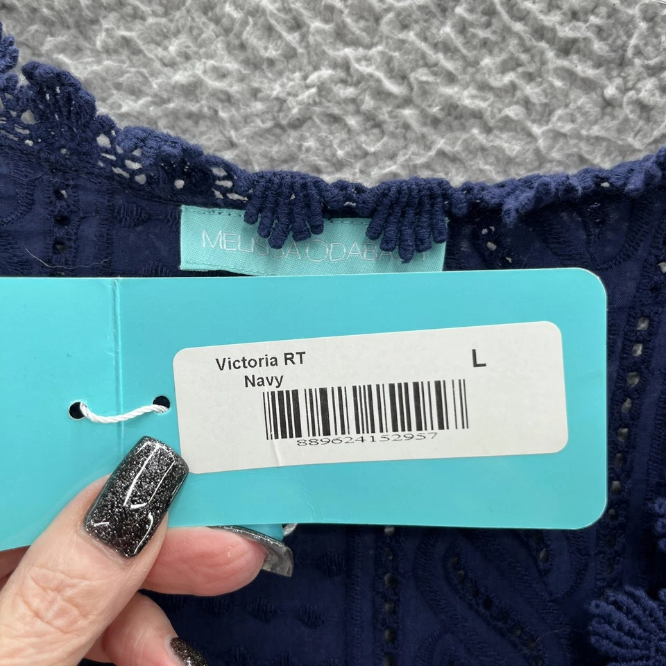 Vestido Melissa Odabash Para Mujer Grande Azul Marino Victoria Ojales Encaje Cubrir Playa Mini Foto 3 de 4