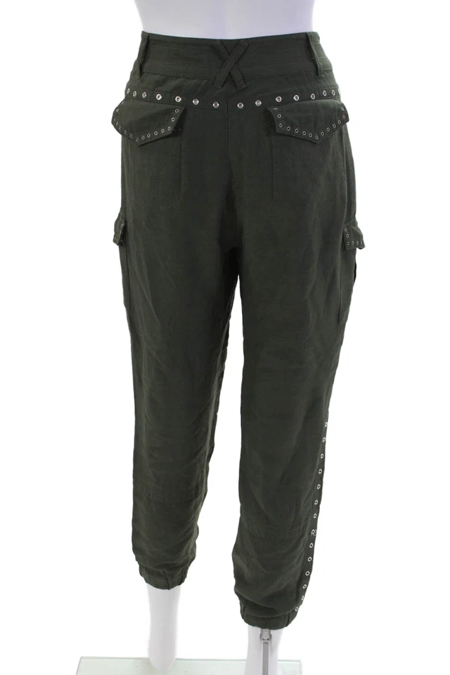 10 Pantalones cargo cónicos de tiro alto tachonados verdes talla 6 Crosby Derek Lam para mujer Foto 3 de 4