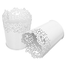 White Hollow Iron Flower Bucket Multipurpose Pen and Brush Organizer