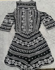 Karen Millen Black White Paisley Playsuit Cold Shoulder Size 8 Summer Holiday