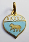 Antique QUIMPER Vintage Jewelry Cloisonne Enamel Gold Plated Heart Pendant 2997
