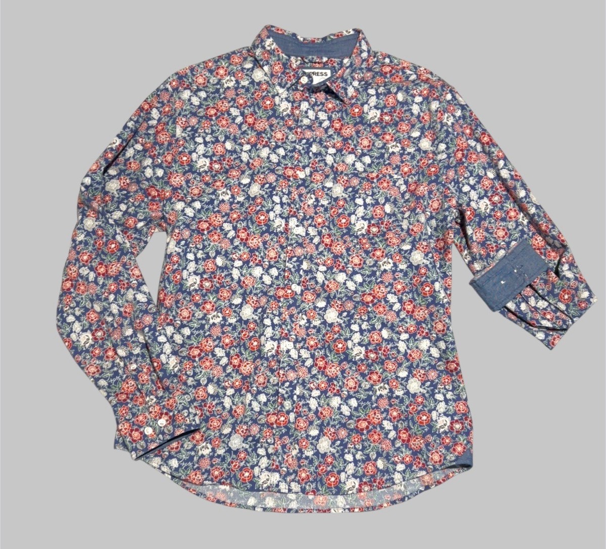 Express Men's Floral Dress Shirt Slim Fit, Button-Up, Size Large, 15-15.5" Neck Express Men's Floral Dress Shirt Slim Fit, Button-Up, Size Large, 15-15.5" Neck