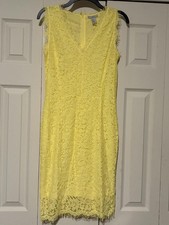 H&M Yellow Floral Lace Sheath Dress Sleeveless Eyelash Lace Wedding Guest