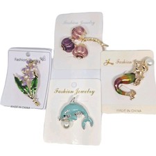 4 Elegant Enamel Brooches Pins Gold/Silver To...