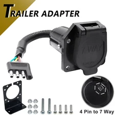 4 Pin to 7 Way Round RV Blade Trailer Tow Adapter Light Wiring Connector Bracket