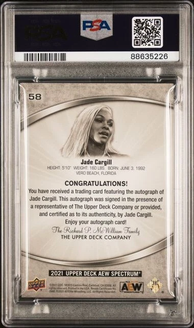 🔥POP 1 JADE CARGILL PSA 10 X2 2021 Upper Deck AEW Spectrum Autograph 58 RC Auto - Image 2 of 2