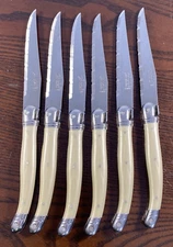 Laguiole Jean Dubost Steak Knives Ivory Handles Set Of 6 France Vintage Bee