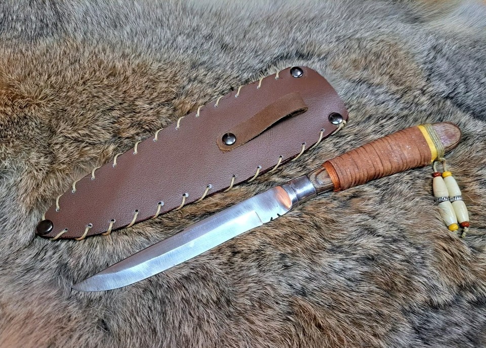 Handcrafted Native American Hunting Knife with Custom Leather Sheath eBay