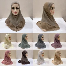 Women's Muslim Hijab with Net Layer Islam Scarf Head Wrap Shawl Bonnet Turban