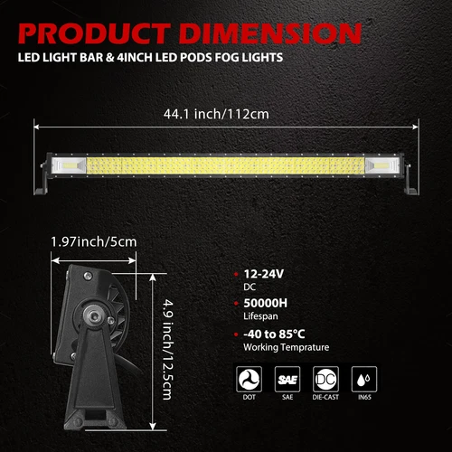 Tri-row 22" 32" 42" 52" LED Work Light Bar Combo Kit 4WD Offroad Driving Truck - Picture 4 of 31