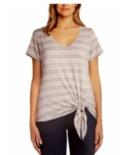 MATTY M WOMEN'S SIDE TIE STRIPE SHORT SLEEVE SHIRT(HEATHER GRAY STRIPE SMALL)NWT