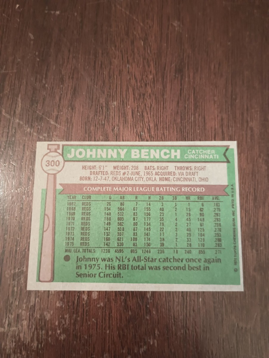 Johnny&#39;s - もんち Amazon.com: 1976 Topps Baseball Card #300 Johnny Bench