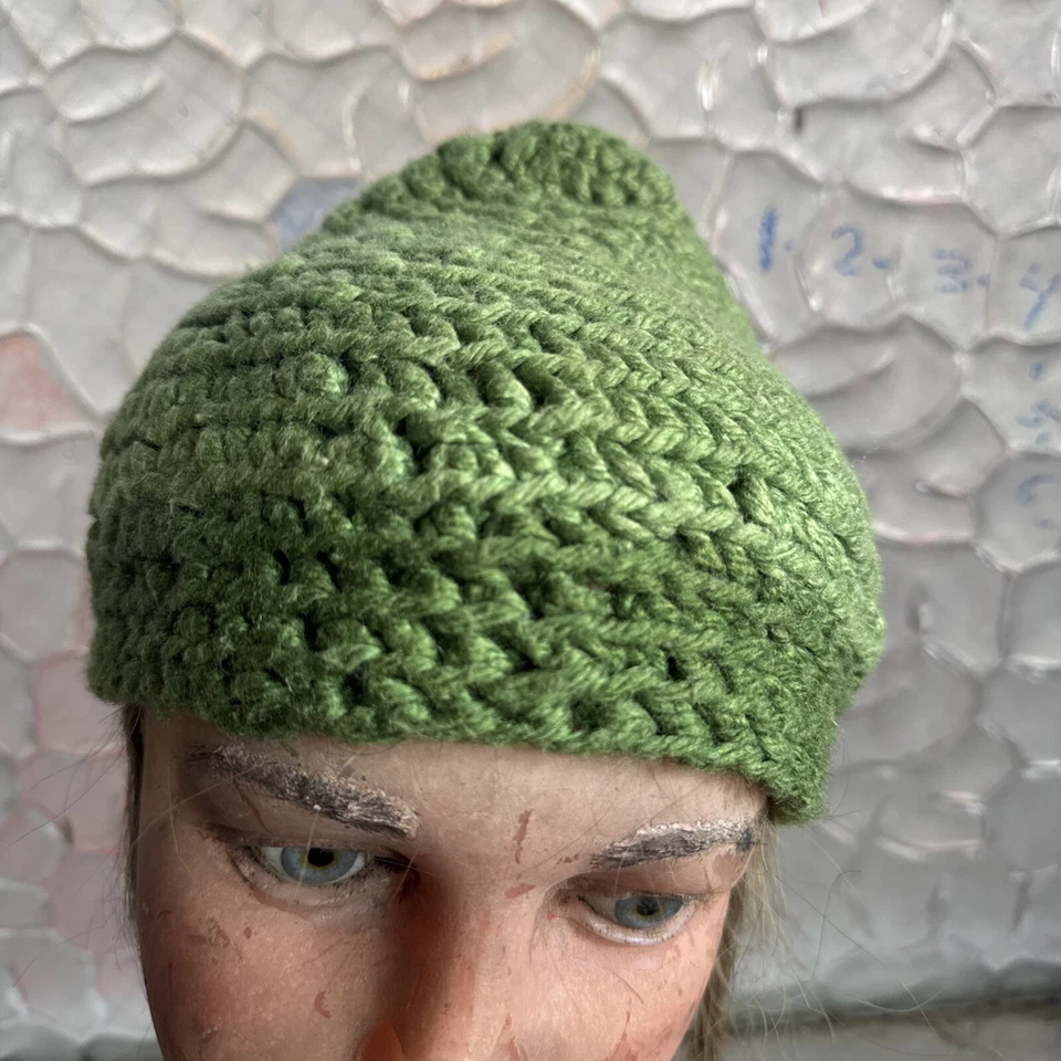 Gorro tejido verde vintage años 50 1960 dos tonos tocado invierno Foto 4 de 4