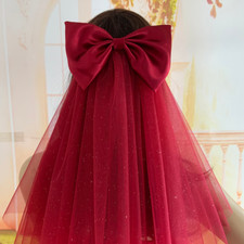 Wedding Bridal Veil with Comb Satin Bowknot Glitter Fancy Dress Photography Prop