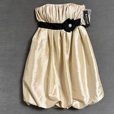 Vtg Bari Jay Dress 8 Champagne Cream Satin Bubble Strapless 90s Cocktail HOCO