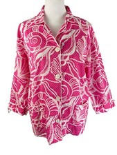 Lilly Pulitzer M Pajama Top Pink Sea Shells Dots 100 Cotton Button Up Pockets