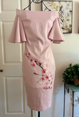 Embossed Scuba Scuba Dress Ted Baker Pink Off The Shoulder