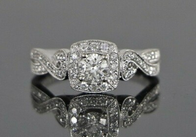 $2,250 Zales 14K White Gold Cushion Halo Diamond Twist Shank Engagement  Ring