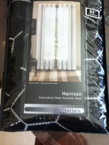 Stylemaster Harrison Panel Embroidered Sheer Grommet Panel 55"x84", Onyx - Picture 2 of 3