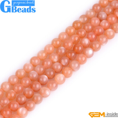 Natural Grade AAA Rainbow Orange Sunstone Round Beads For Jewelry Making 15'' 8mm