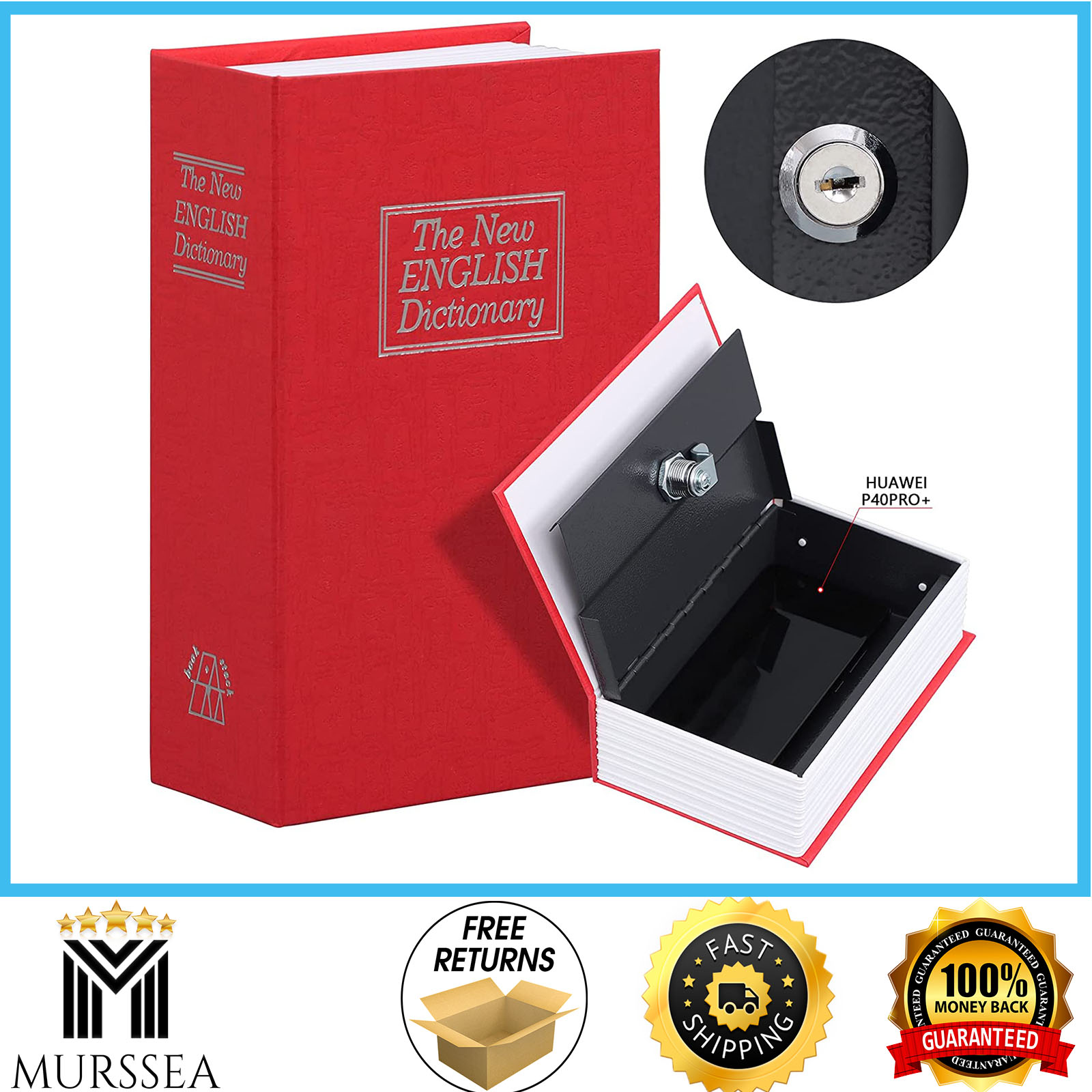 Book Safe Box Lock Vault Water Fire Proof Home Money Cash Sentry Key