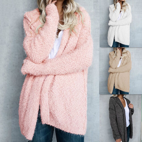 Women's Warm Teddy Bear Fluffy Coat Fleece Jacket with Hooded Outwear Line S-2XL / - Picture 1 of 17