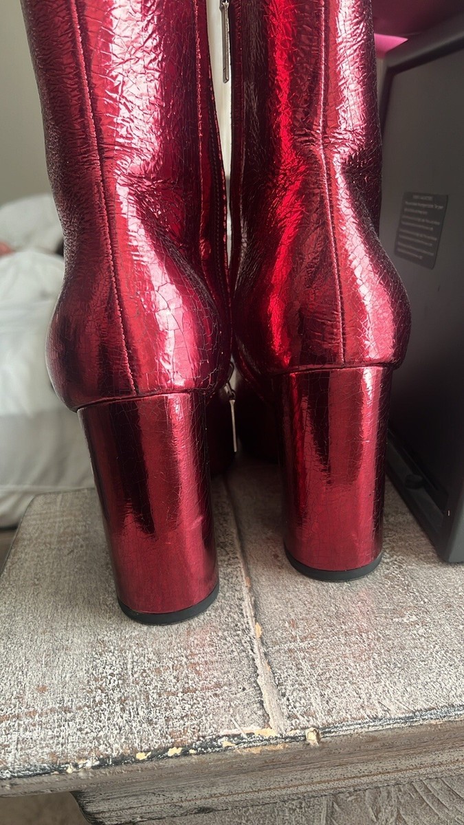 Saint Laurent Booties Cracked Leather Size 7 (size 37.5) With Box