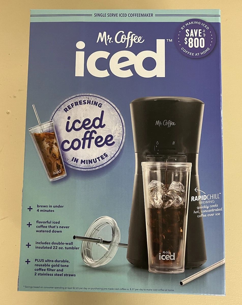  Mr. Coffee Iced Coffee Maker, Single Serve Machine with  22-Ounce Tumbler and Reusable Coffee Filter, Black: Home & Kitchen