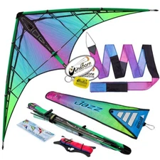 Prism Jazz 2.0 Electric 2-Line Delta Stunt Kite Bundled with 20ft Ribbon Tail