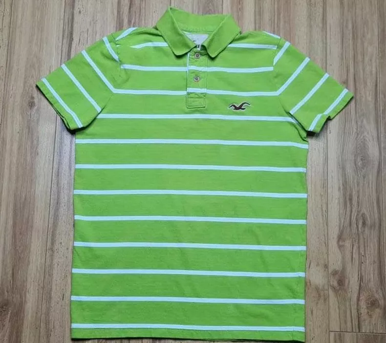 Polo para hombre Hollister California de manga corta verde y blanco a rayas XL