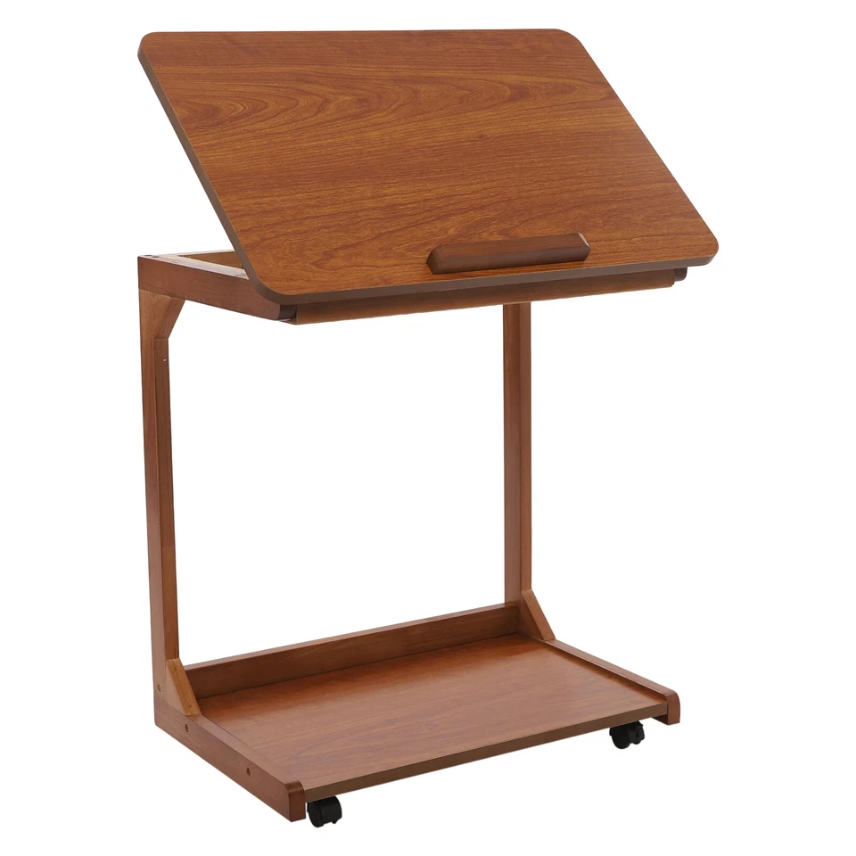 C Shaped Side Table 25'' H Durable Laptop End Table w/ 4 Wheels Adjustable Angle - Image 3 of 4