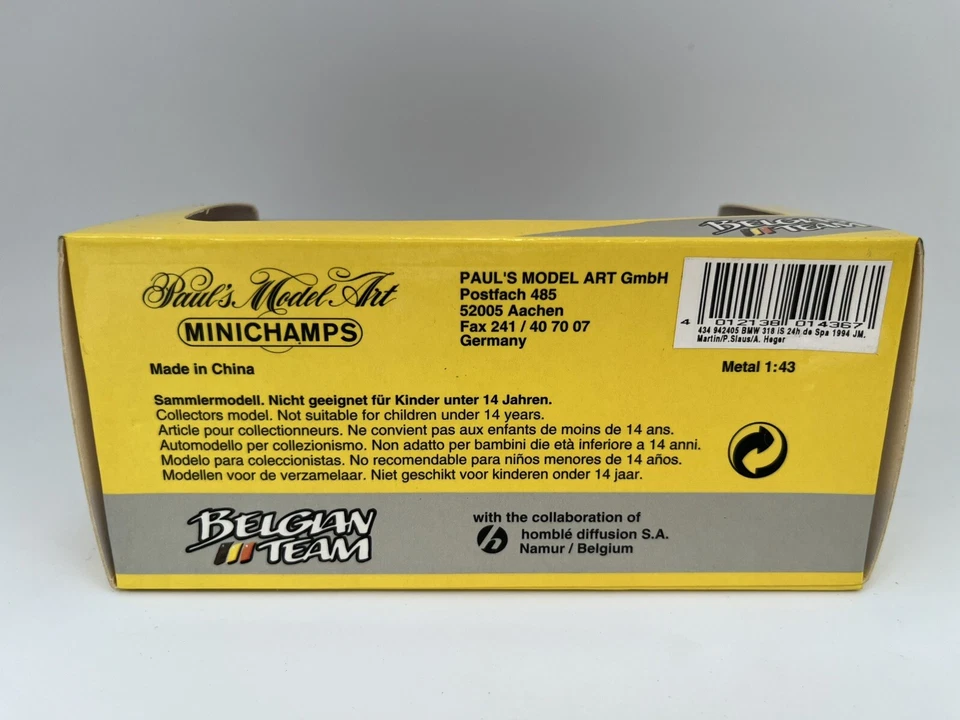 MINICHAMPS BMW 318IS - SPA 24H 1994 - M. MARTIN / P. SLAUS / A. HEGER 434942405 Foto 3 de 3