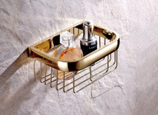 Bathroom Wall Mount Gold Color Brass Multi-purpose Storage Basket Holder 2ba532