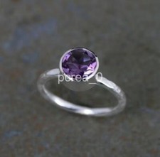 Purple Amethyst Statement Ring, Sterling Silver Gemstone Ring, Hammered Ring T9